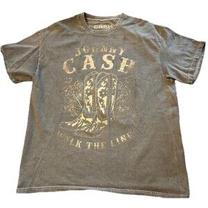 Johnny Cash Unisex MD “Walk The Line” Boots Washed Out Black Top T-Shirt